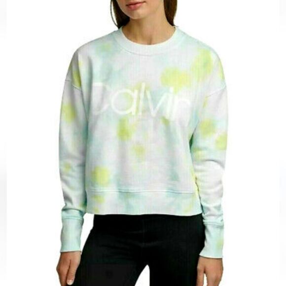 CALVIN KLEIN Tie Dye Logo Cropped Boxy Sweatshirt - Picture 1 of 9